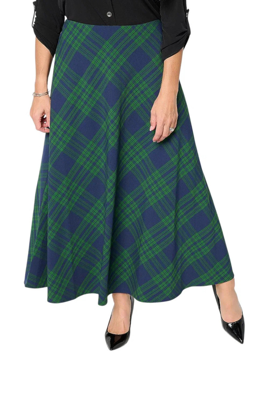 Joan Rivers Biased Plaid Maxi Skirt Navy - Petite